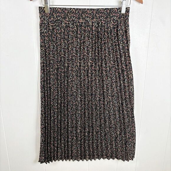 Pleione Dresses & Skirts - Pleione Women's Small Black Pink Floral Pleated Midi Skirt Pull On Elastic Waist
